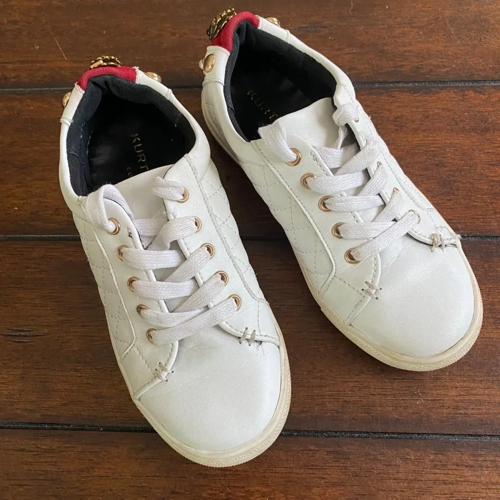 Kurt Geiger little‎ girls white sneakers shoes sz 1 quilted logo charm embossed
